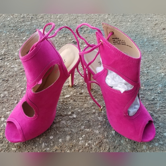 New w/out box JustFAB Sharla sz 7 peep toe shootie hot pink Barbie-esque heels - Picture 3 of 6